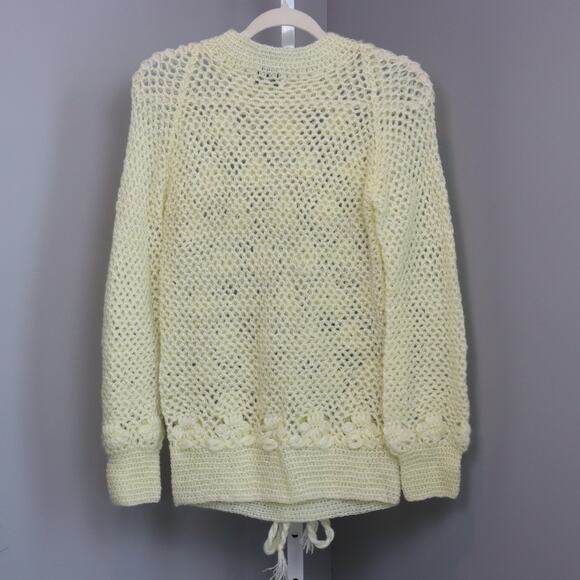 Vintage Handmade Crochet Knit Sweater Pullover Cream Open Weave Size M - Picture 2 of 6